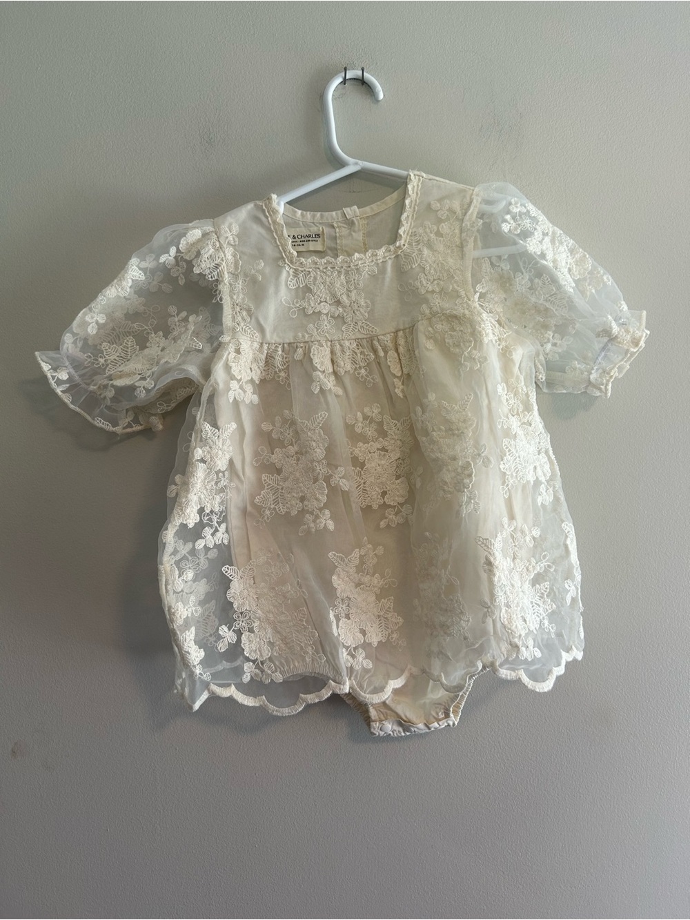 Annie & Charles 18/24m white lace short sleeve onesie dress romper